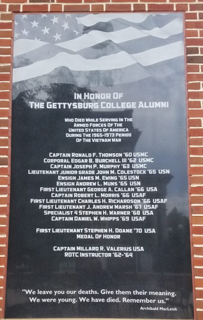 Photo of Viet Nam Memorial Plaque on the Gettysburg College campus